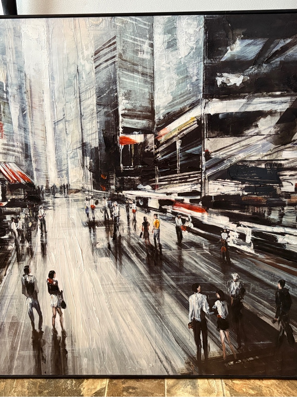Contemporary Urban Street Scene Canvas Print in Black, White & Gray